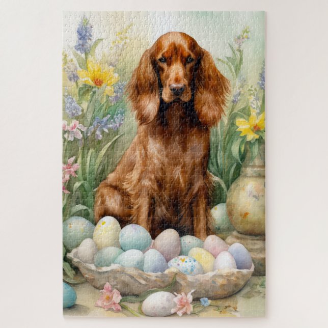 Irish Red Setter with Easter Eggs Jigsaw Puzzle (Vertical)