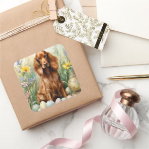 Irish Red Setter with Easter Eggs Square Sticker