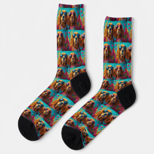 Irish Red Setter With Heart Roses Valentine's Day Socks