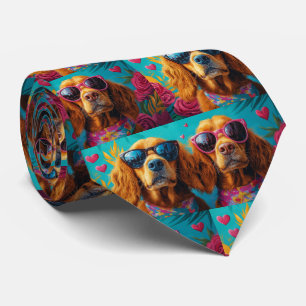 Irish Red Setter With Heart Roses Valentine's Day Tie