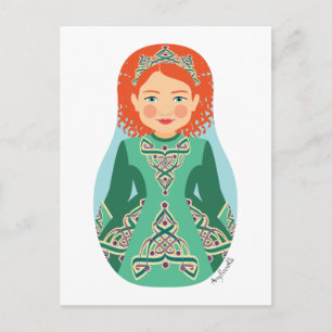 Irish Redhead Dancer Matryoshka Postcard