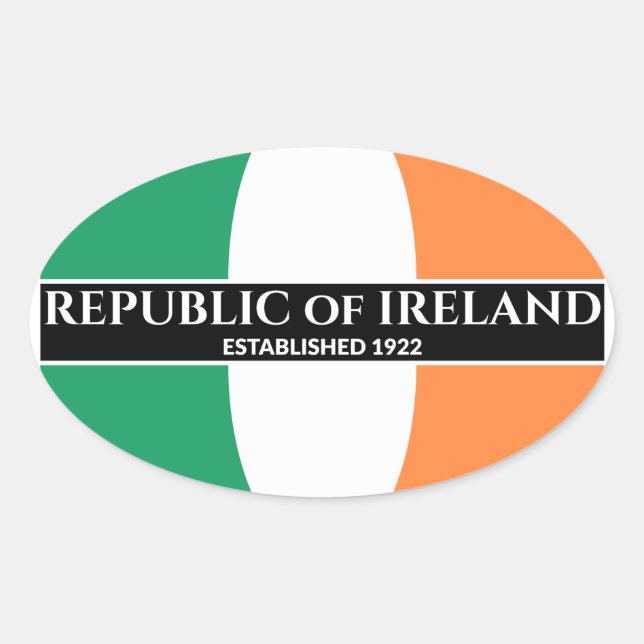 Irish Republic Flag Established 1922 White Text Oval Sticker (Front)