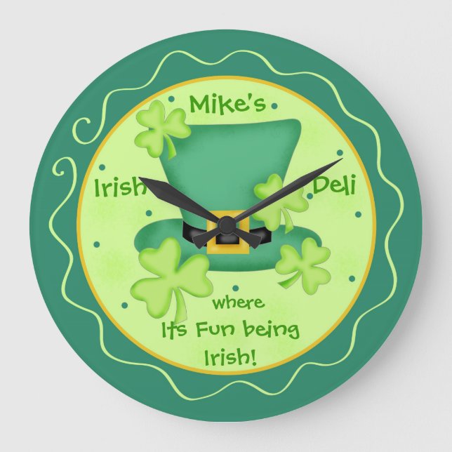 Irish Restaurant Pub St. Patricks Celebration Large Clock (Front)