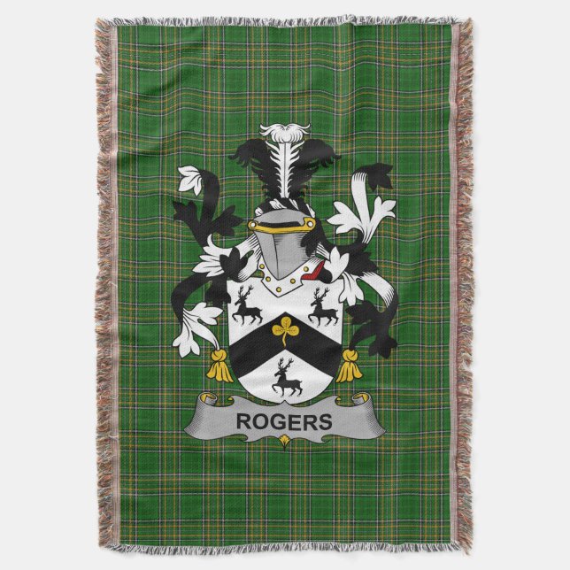  Irish Rogers Coat of Arms Family Crest Ireland Throw Blanket (Front Vertical)