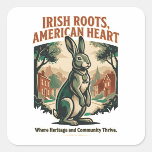 Irish Roots American Heart Rabbit Square Sticker