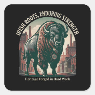 Irish Roots Enduring Strength Bison Square Sticker