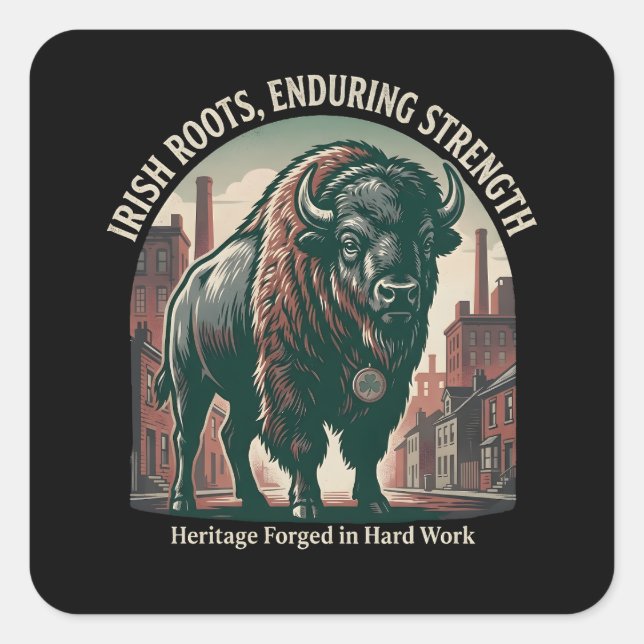 Irish Roots Enduring Strength Bison Square Sticker (Front)
