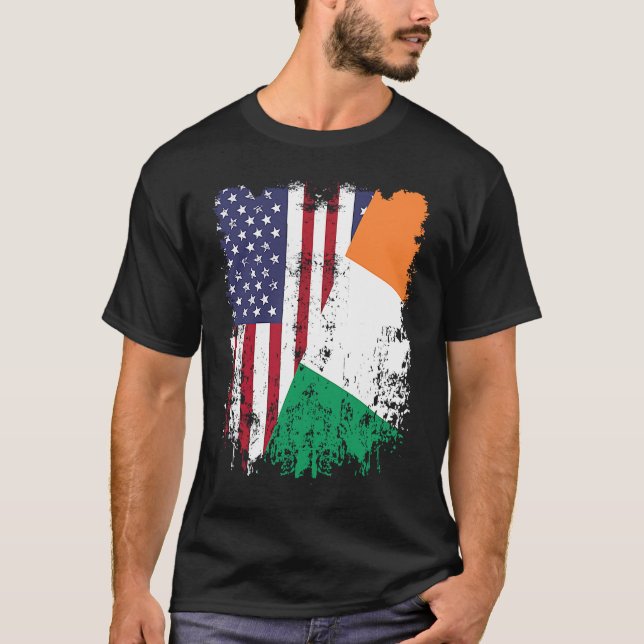 Irish Roots Half American Flag Ireland Flag T-Shirt (Front)