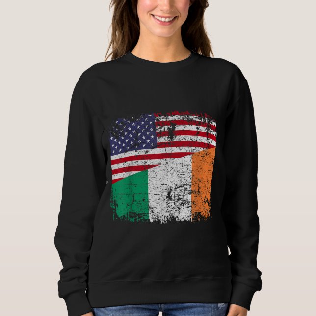 IRISH ROOTS Half American Flag IRELAND Sweatshirt (Front)