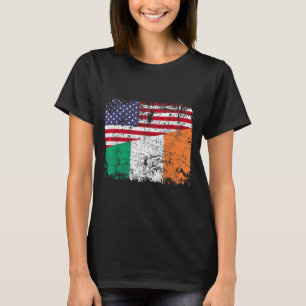 IRISH ROOTS Half American Flag IRELAND T-Shirt