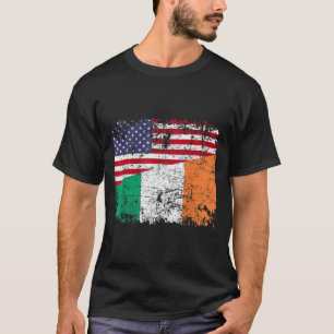 IRISH ROOTS Half American Flag IRELAND T-Shirt