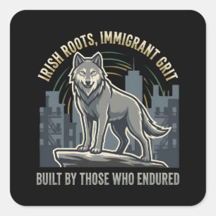 Irish Roots Immigrant Grit Wolf Square Sticker