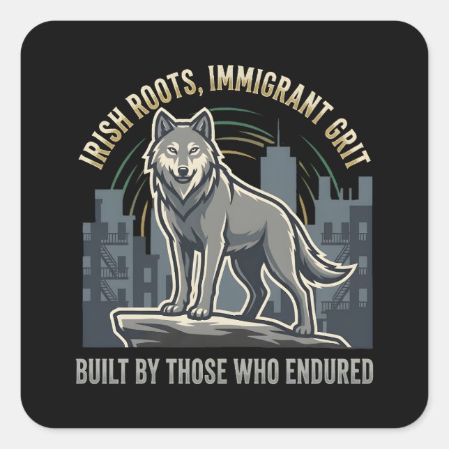 Irish Roots Immigrant Grit Wolf Square Sticker (Front)