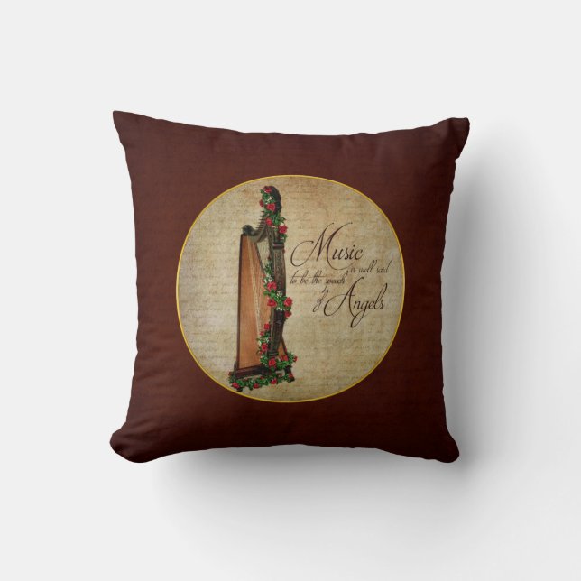 Irish Rose Harp Pillow (Front)