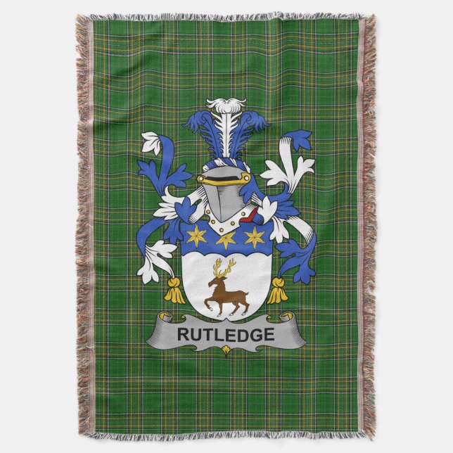  Irish Rutledge Coat of Arms Family Crest Ireland Throw Blanket (Front Vertical)
