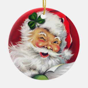 Irish Santa Christmas Ornament, Irish Christmas Ceramic Ornament