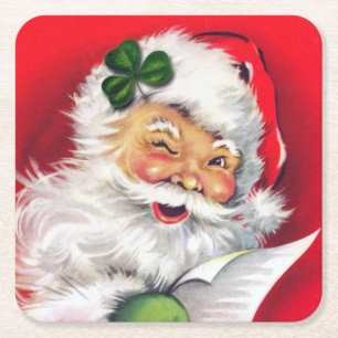 Irish Santa, Irish Christmas, Ireland, Irish Square Paper Coaster