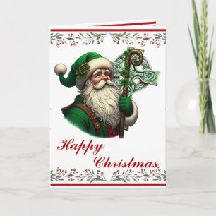 Irish Santa with Celtic Cross Personalized Xmas Card