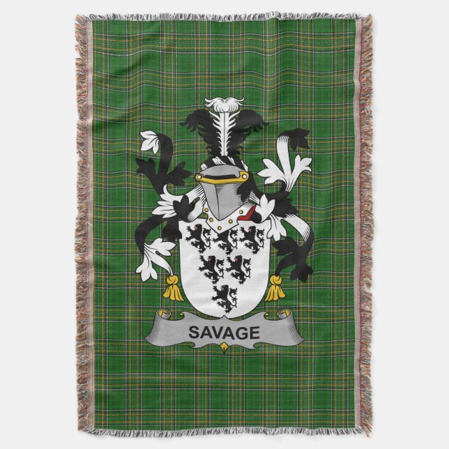  Irish Savage Coat of Arms Family Crest Ireland Throw Blanket (Front Vertical)