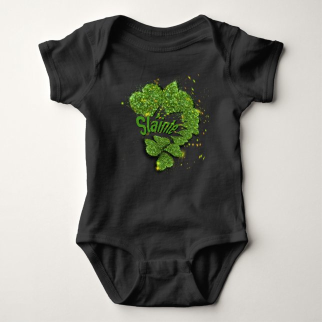 Irish saying Shamrocks sparkling hearts Shainte Baby Bodysuit (Front)