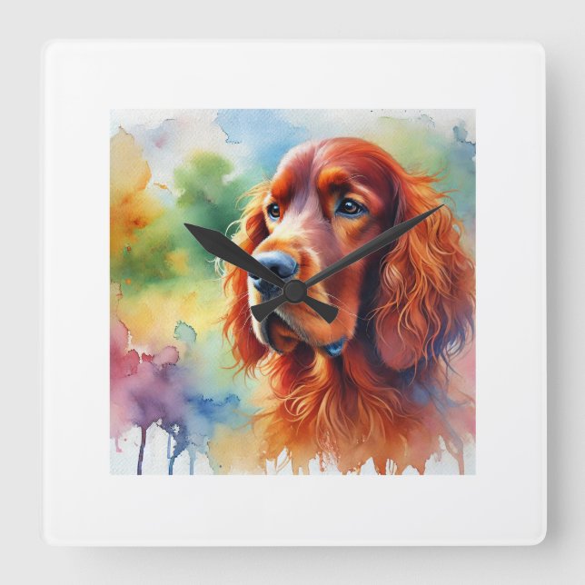 Irish Setter 251024AREF102 - Watercolor Square Wall Clock (Front)