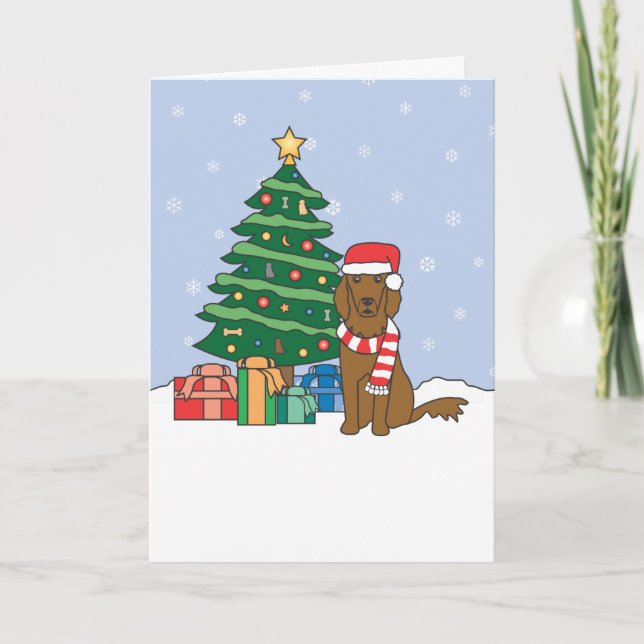 Irish Setter and Christmas Tree Holiday Card (Front)