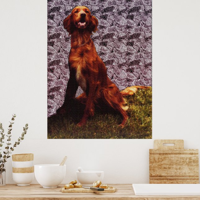 Irish Setter and Patterned Concrete Wall Poster (Kitchen)