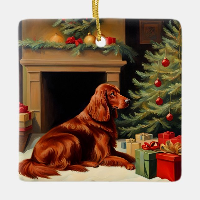Irish Setter Christmas Ceramic Ornament (Front)