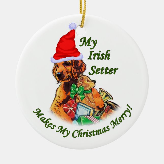 Irish Setter Christmas Ceramic Ornament (Front)
