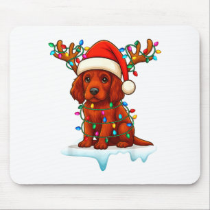 Irish Setter Christmas Santa Hat Reindeer Lights P Mouse Pad