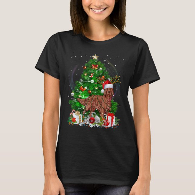 Irish Setter Christmas Tree Light Pajama Dog Xmas T-Shirt (Front)