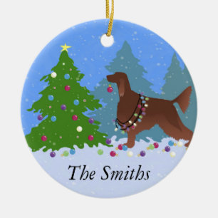 Irish Setter Decorating Tree in the Forest Ceramic Tree Decoration
