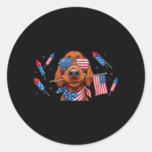 Irish Setter Dog Aamerican Usa Flag Memorial Day Classic Round Sticker