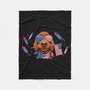 Irish Setter Dog Aamerican Usa Flag Memorial Day Fleece Blanket