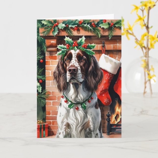 Irish Setter Dog Christmas Greeting Card (Yellow Flower)