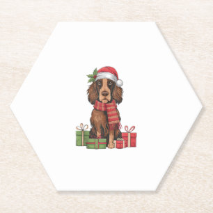 Irish Setter Dog Christmas Outfits Santa Hat Dog X Paper Coaster