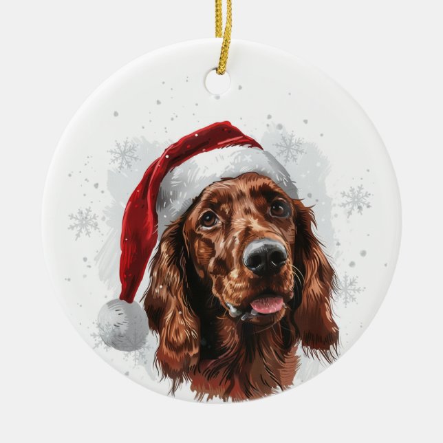 Irish Setter Dog Christmas Personalized Ceramic Ornament (Front)