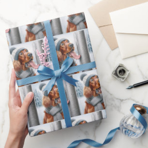 Irish Setter Dog Licking A Frozen Pole Wrapping Paper
