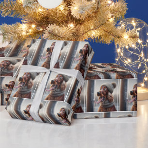 Irish Setter Dog Licking A Frozen Pole Wrapping Paper
