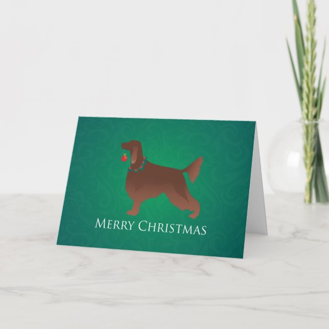 Irish Setter Dog Merry Christmas Design Holiday Card (Front)