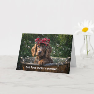 Irish Setter Dog Pup Cute Thinking of You in a Tub Card