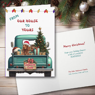 Irish Setter Dog Retro Farm Truck Christmas Card