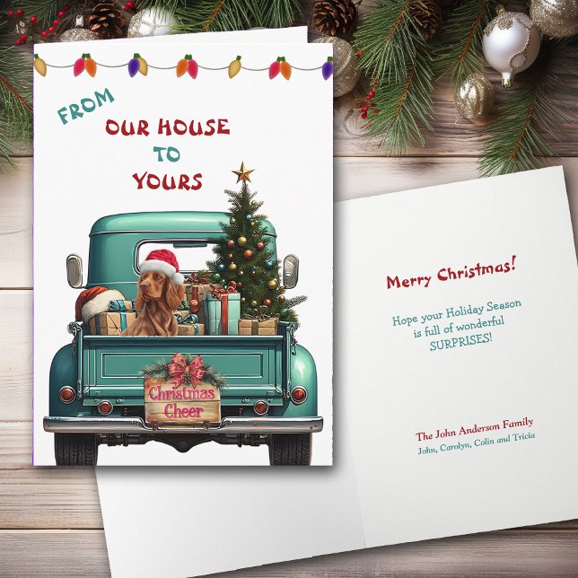 Irish Setter Dog Retro Farm Truck Christmas Card (Creator Uploaded)