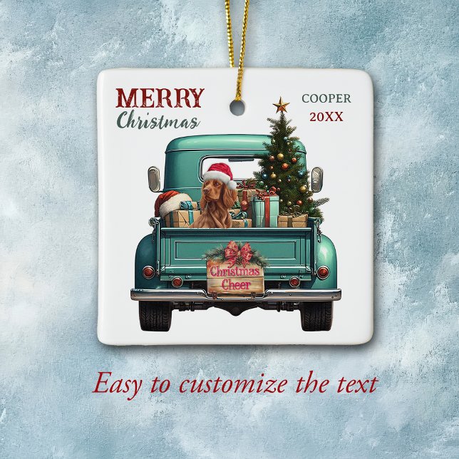 Irish Setter Dog Retro Truck Christmas Ceramic Ornament (Creator Uploaded)