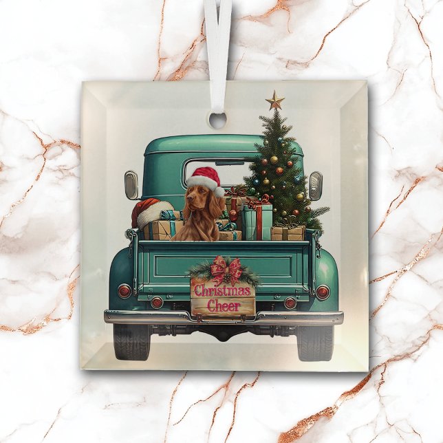 Irish Setter Dog Retro Truck Christmas Glass Tree Decoration (Creator Uploaded)