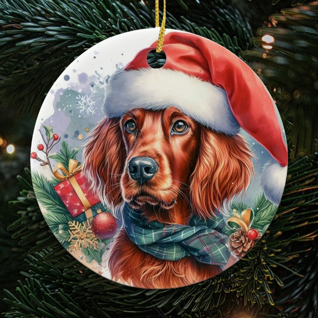 Irish Setter Dog Watercolor Christmas Ceramic Ornament (Creator Uploaded)
