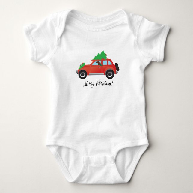Irish Setter Driving a Car with a tree on top. Baby Bodysuit (Front)