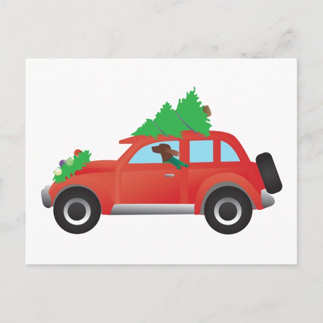 Irish Setter Driving a car with Christmas tree Holiday Postcard (Front)