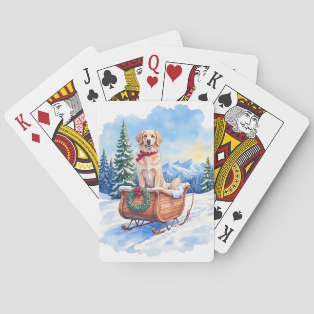 Irish Setter Enjoying Christmas Sleigh Ride Winter Playing Cards (Back)