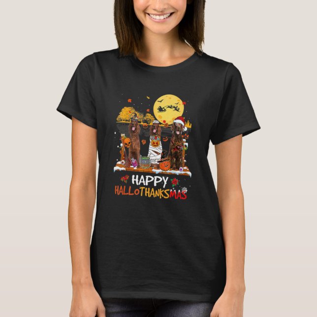 Irish Setter Hallothanksmas Halloween Thanksgiving T-Shirt (Front)